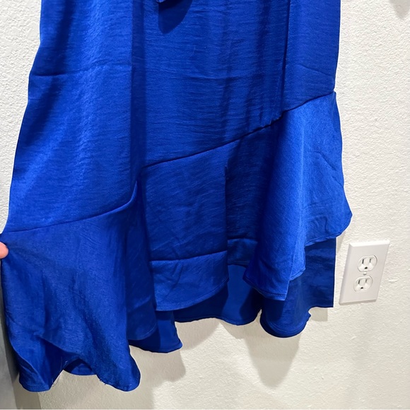 Lucky Brand Women’s Royal Blue V-Neck Long Sleeve Boho Silky Peasant Dress - Picture 3 of 10